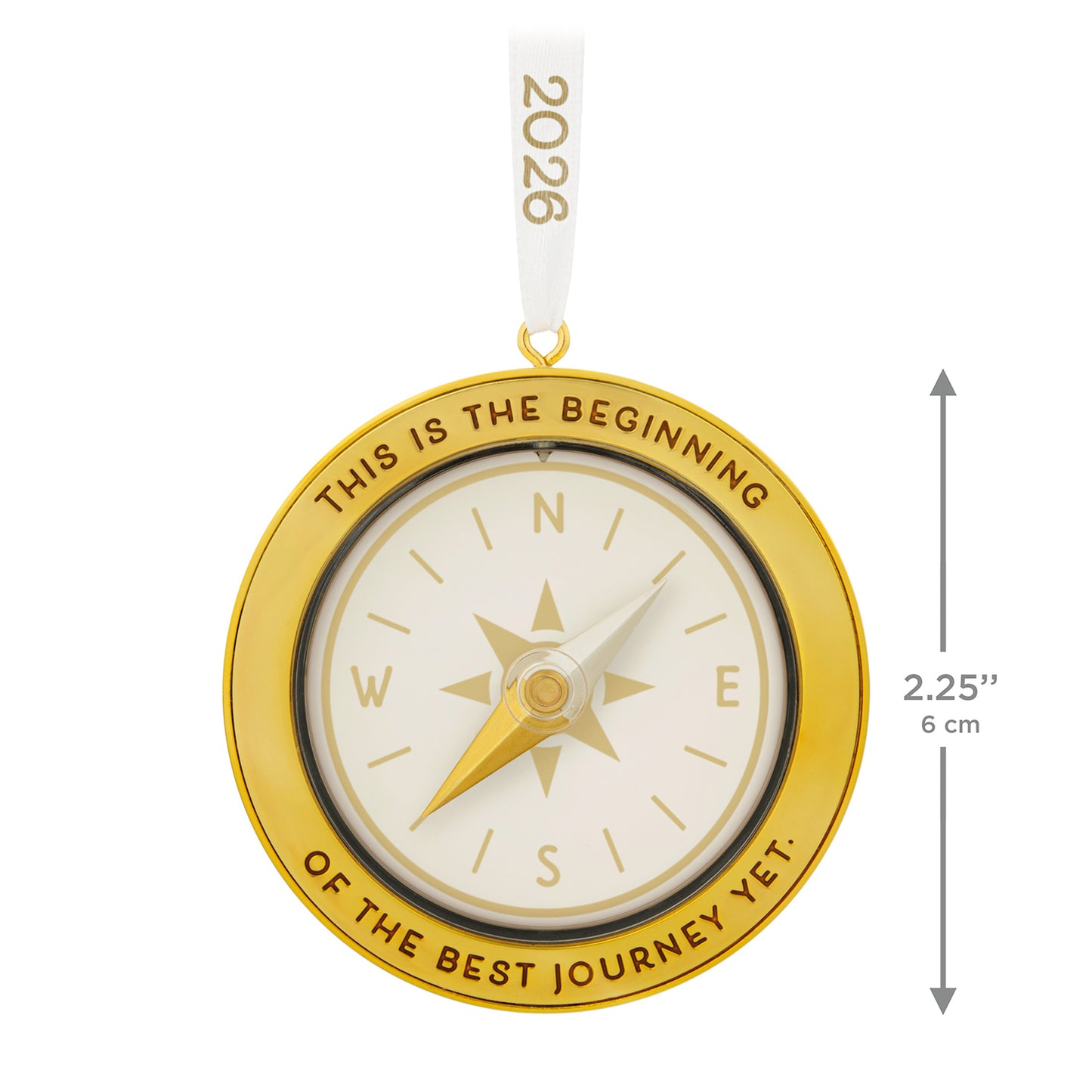 The Best Journey 2026, Metal — 2026 Hallmark Keepsake Christmas Ornament featuring gold compass design, 6 cm, detailed engraving.