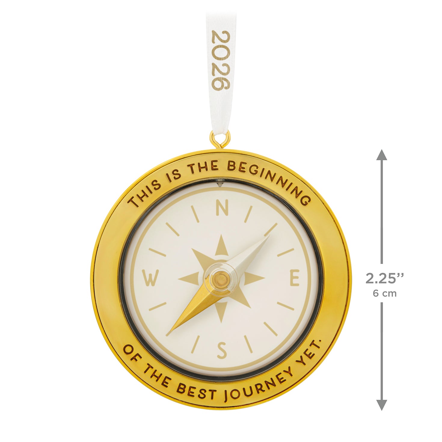 The Best Journey 2026, Metal — 2026 Hallmark Keepsake Christmas Ornament featuring gold compass design, 6 cm, detailed engraving.