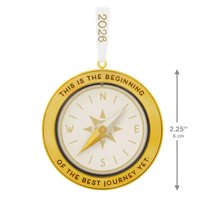 The Best Journey 2026, Metal — 2026 Hallmark Keepsake Christmas Ornament featuring gold compass design, 6 cm, detailed engraving.