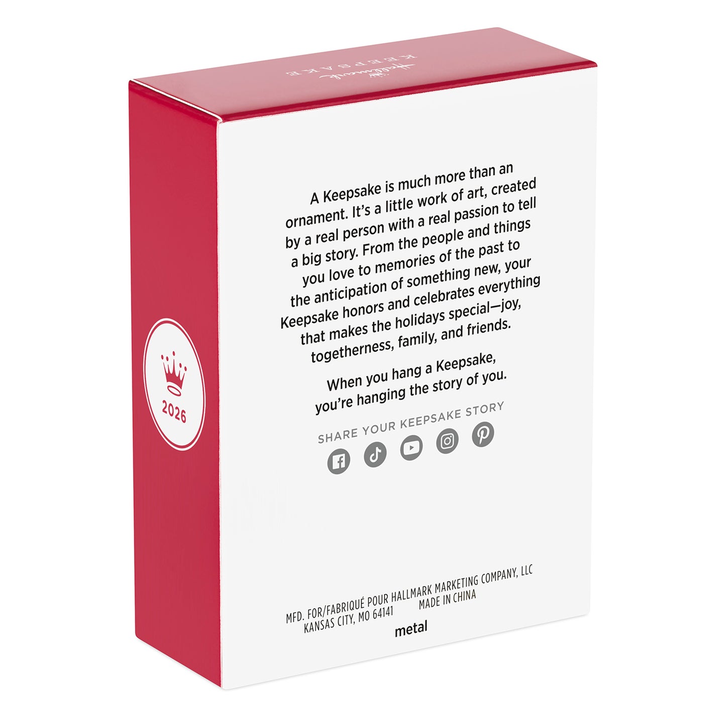 The Best Journey 2026, Metal — 2026 Hallmark Keepsake Christmas Ornament box back view showing detailed keepsake information and red design.