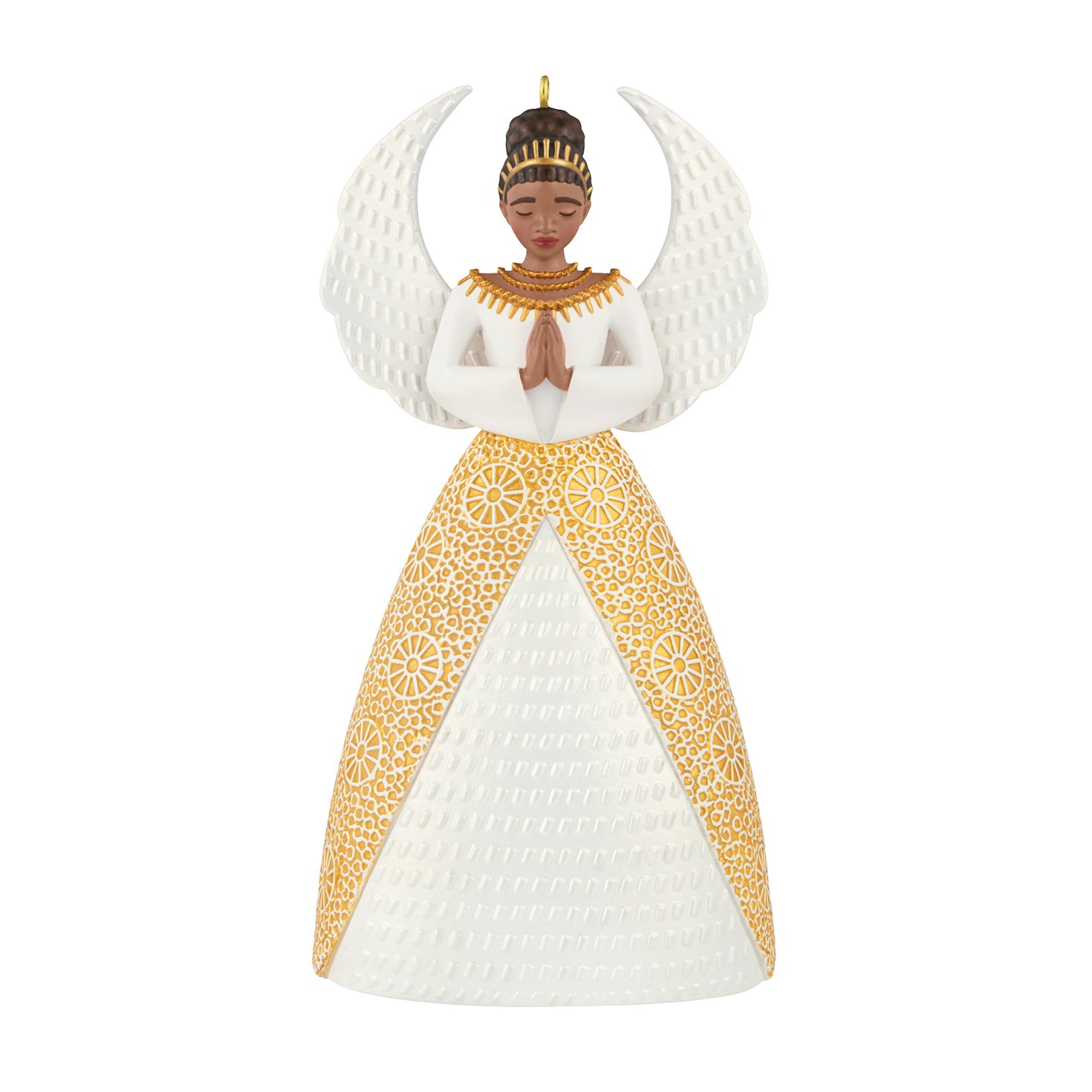 Serene Angel — 2026 Hallmark Keepsake Christmas Ornament, elegant gold and white angel with textured wings, front view