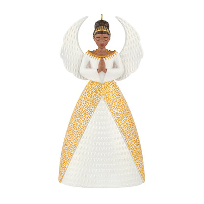 Serene Angel — 2026 Hallmark Keepsake Christmas Ornament, elegant gold and white angel with textured wings, front view