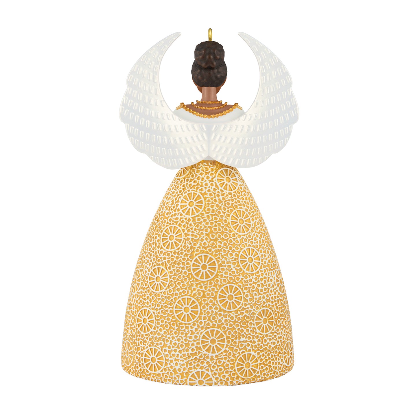 Serene Angel — 2026 Hallmark Keepsake Christmas Ornament, intricately designed angel with textured white wings and gold patterned gown.