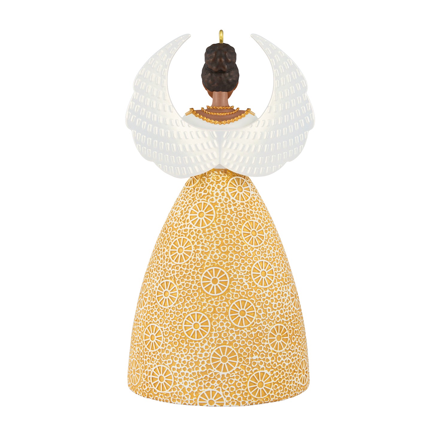 Serene Angel — 2026 Hallmark Keepsake Christmas Ornament, intricately designed angel with textured white wings and gold patterned gown.