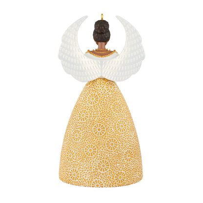 Serene Angel — 2026 Hallmark Keepsake Christmas Ornament, intricately designed angel with textured white wings and gold patterned gown.