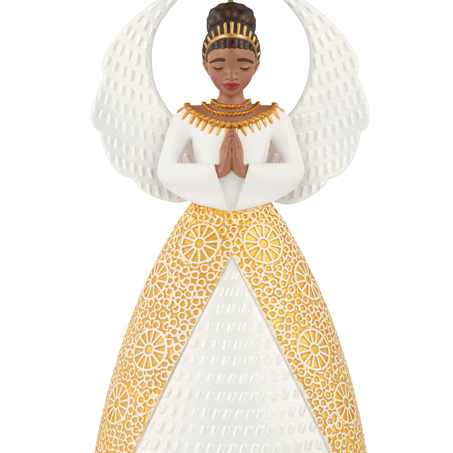 Serene Angel — 2026 Hallmark Keepsake Christmas Ornament, elegantly dressed in gold and white, showcasing detailed wings and a prayerful pose.