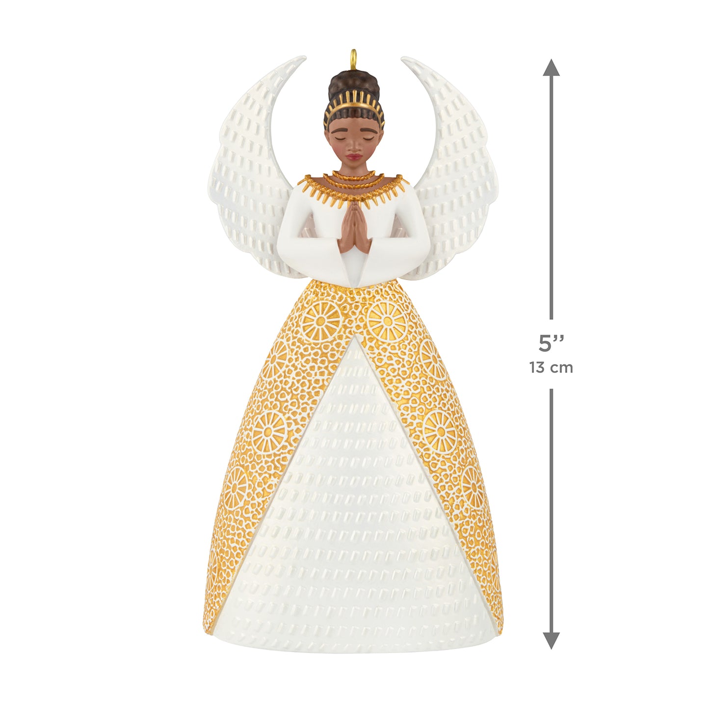 Serene Angel — 2026 Hallmark Keepsake Christmas Ornament, 13 cm, gold and white gown, detailed textured wings, front view