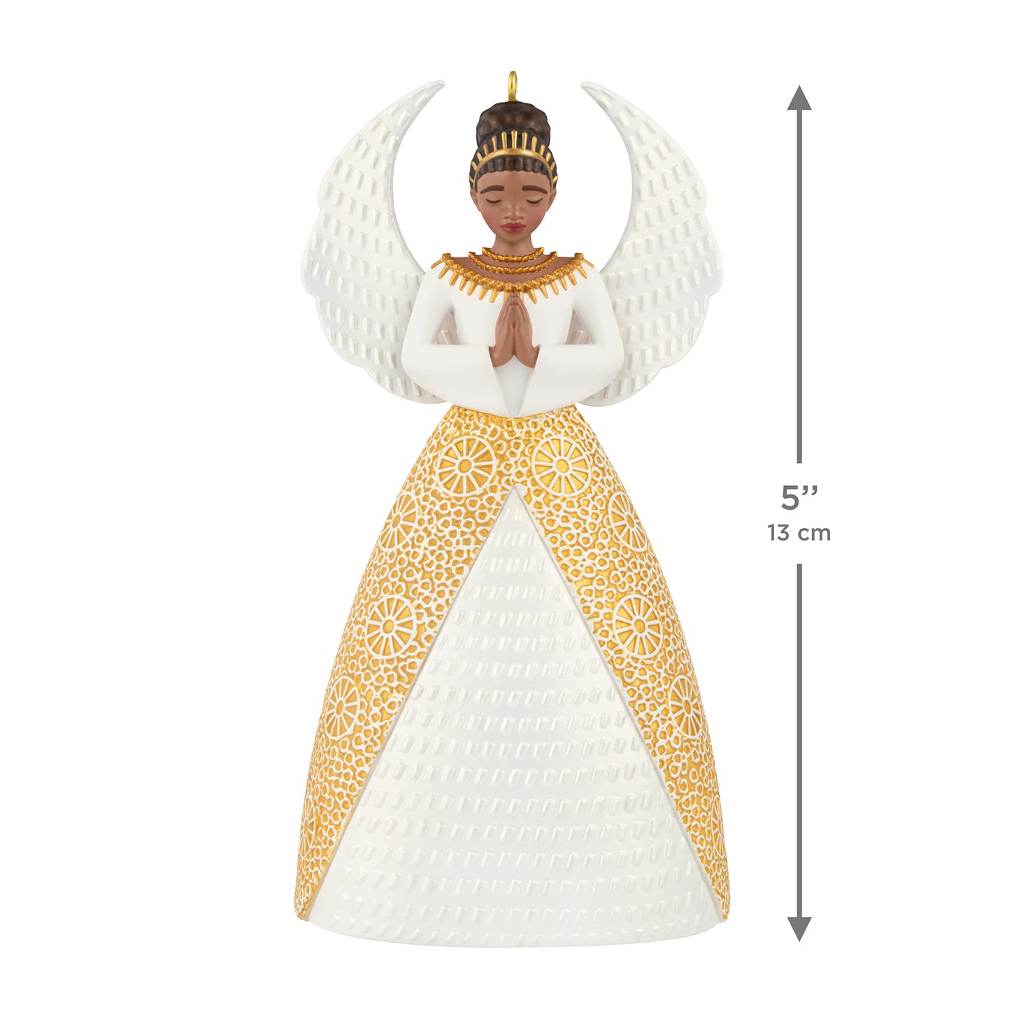 Serene Angel — 2026 Hallmark Keepsake Christmas Ornament, 13 cm, gold and white gown, detailed textured wings, front view