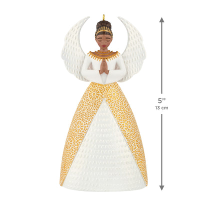 Serene Angel — 2026 Hallmark Keepsake Christmas Ornament, 13 cm, gold and white gown, detailed textured wings, front view