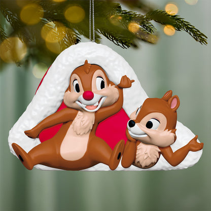 Disney Chip 'N Dale Cozy Little Christmas — 2026 Hallmark Keepsake Christmas Ornament featuring Dale and Chip in a Santa hat, close up