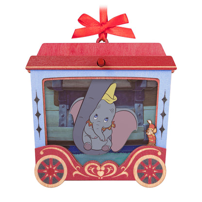 Disney Dumbo 85th Anniversary Mrs. Jumbo's Joy With Motion, Papercraft — 2026 Hallmark Keepsake Christmas Ornament displayed in a colourful, detailed wood frame with red accents.