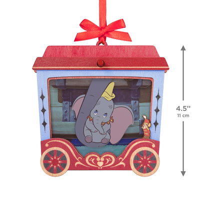 Disney Dumbo 85th Anniversary Mrs. Jumbo's Joy With Motion, Papercraft — 2026 Hallmark Keepsake Christmas Ornament in a decorative cart with Dumbo.