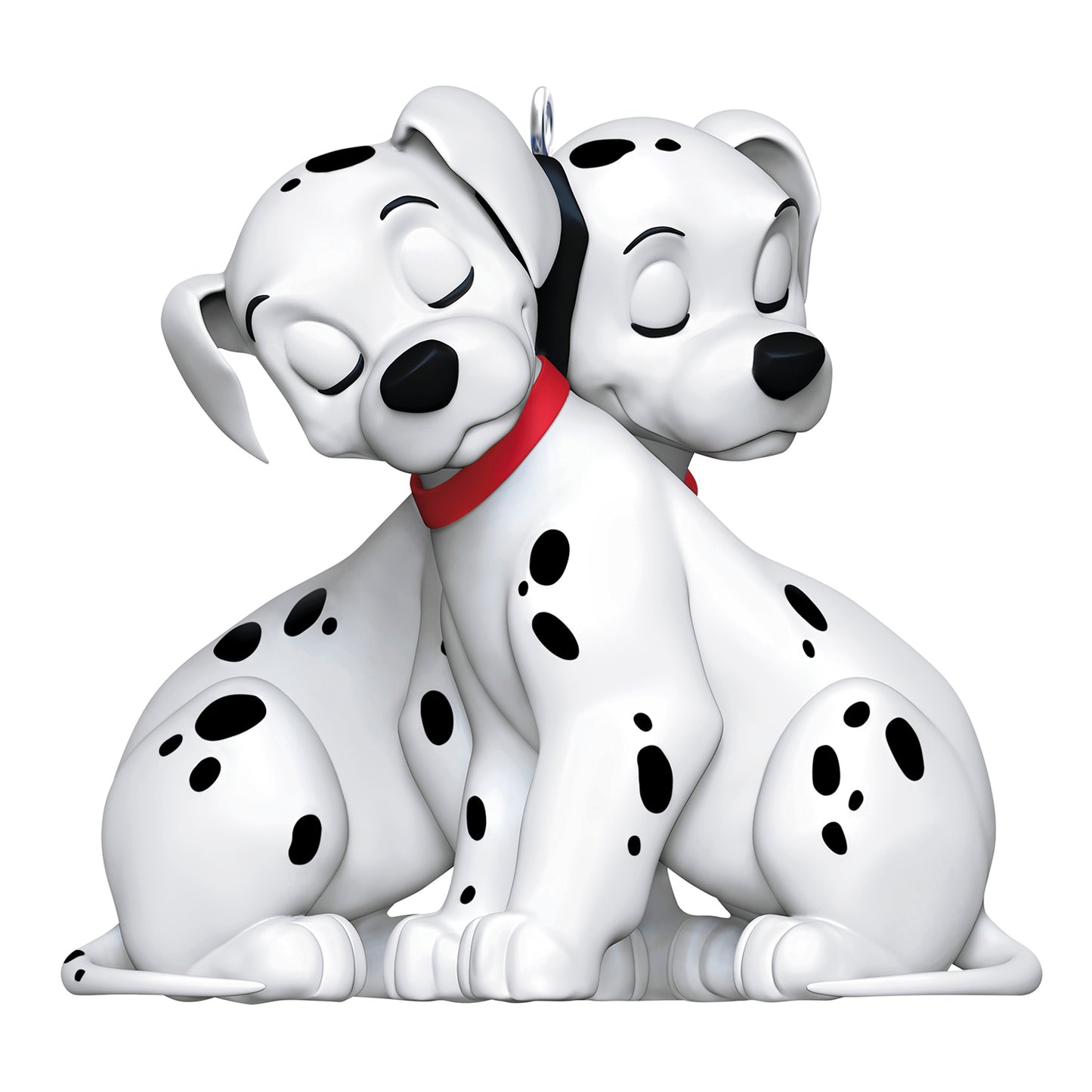 Disney 101 Dalmatians 65th Anniversary Precious Pups — 2026 Hallmark Keepsake Christmas Ornament featuring two cuddly Dalmatian pups with red collars in a close-up view.