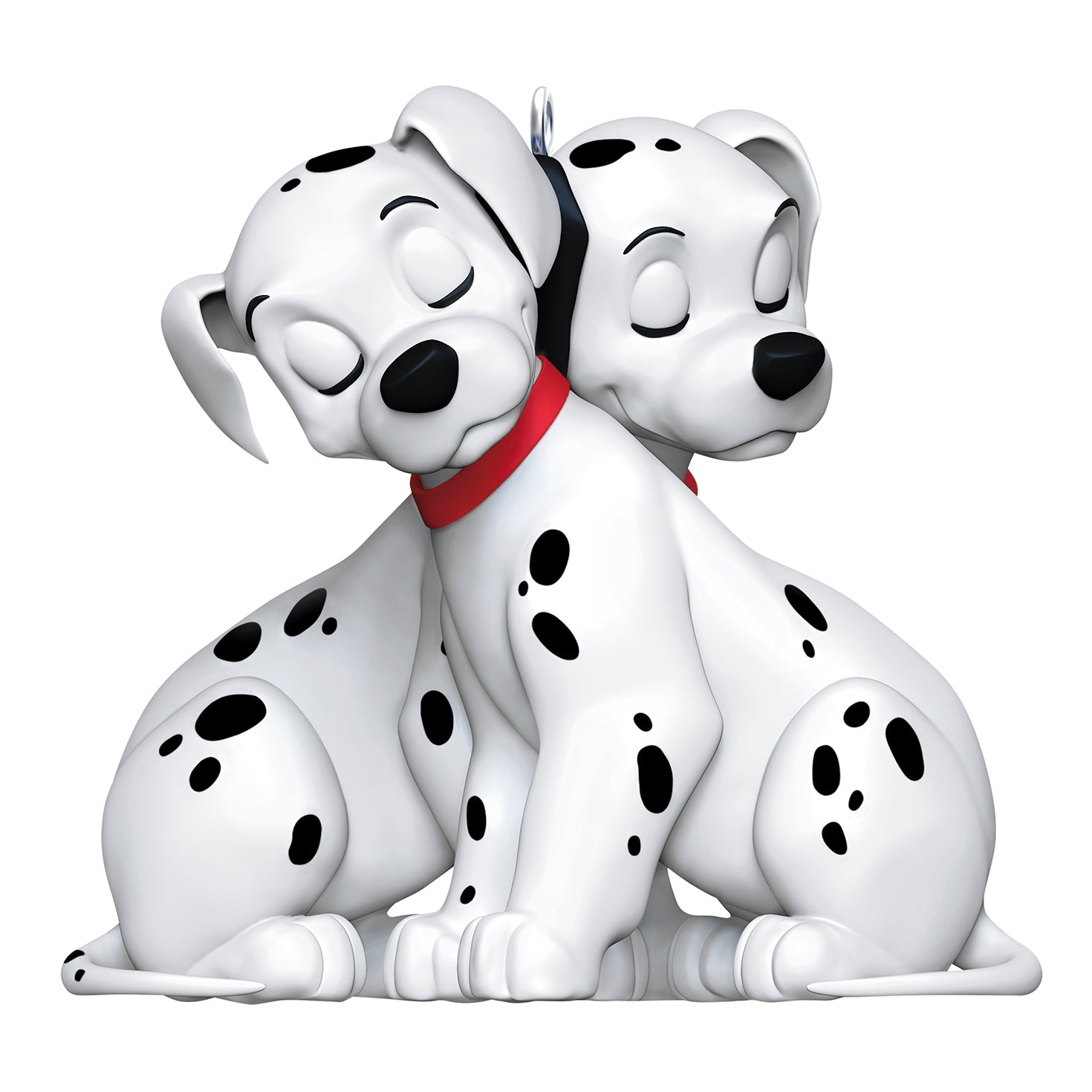 Disney 101 Dalmatians 65th Anniversary Precious Pups — 2026 Hallmark Keepsake Christmas Ornament featuring two cuddly Dalmatian pups with red collars in a close-up view.