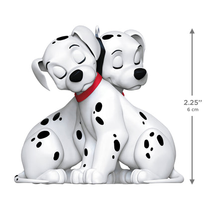 Disney 101 Dalmatians 65th Anniversary Precious Pups — 2026 Hallmark Keepsake Christmas Ornament featuring two cuddling spotted pups, 6 cm tall