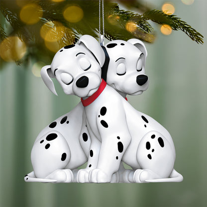 Disney 101 Dalmatians 65th Anniversary Precious Pups — 2026 Hallmark Keepsake Christmas Ornament, two cute spotted puppies snuggled together, hanging from a tree.