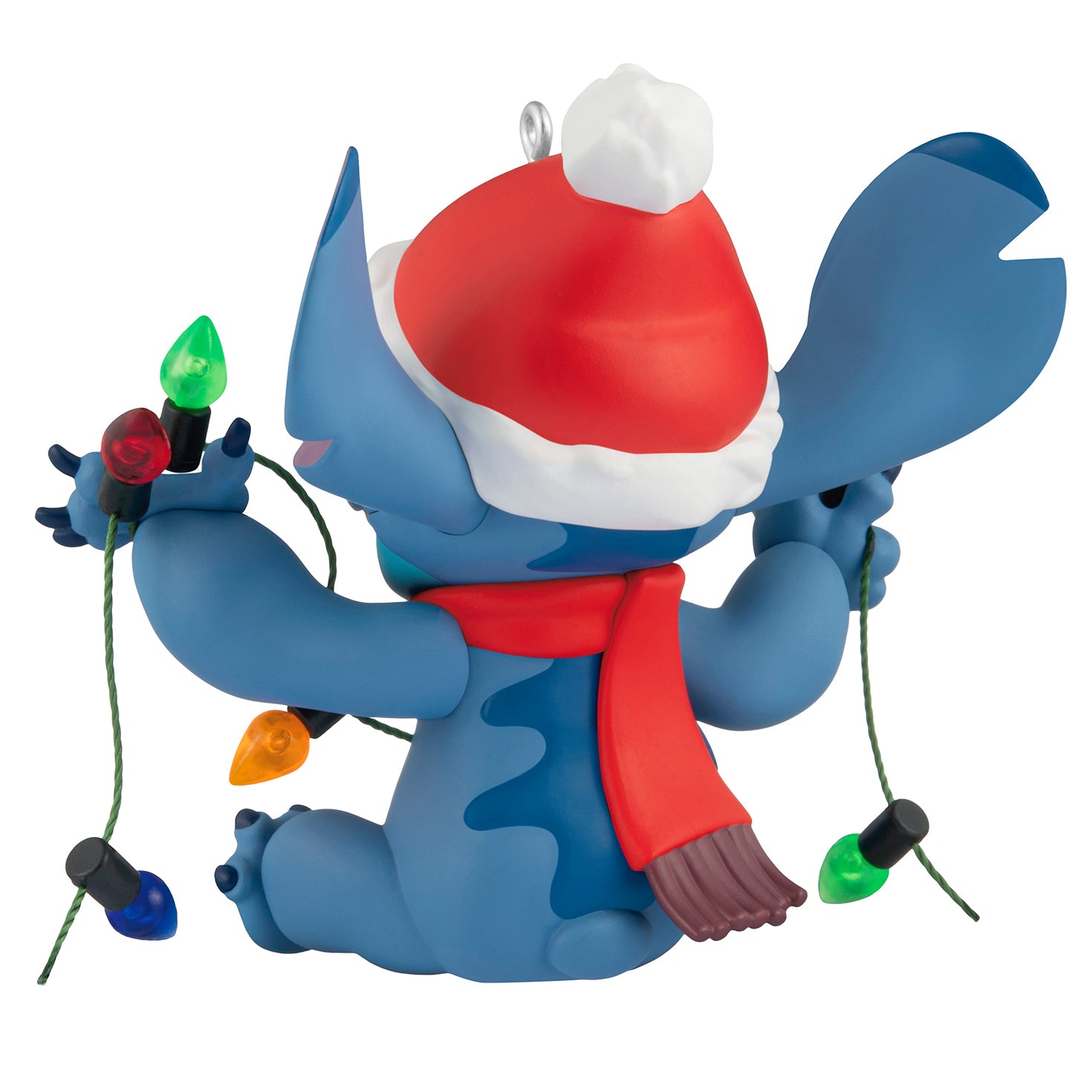 Disney Lilo & Stitch Shines Bright — 2026 Hallmark Keepsake Christmas Ornament, Stitch in a Santa hat holding Christmas lights, rear view