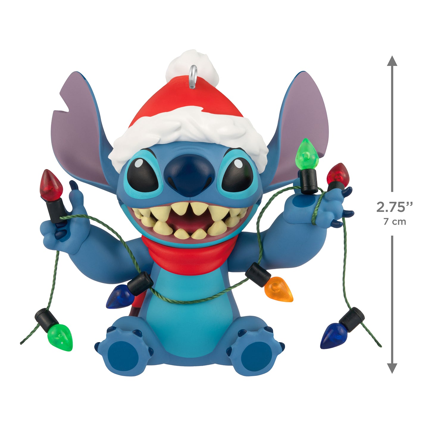 Disney Lilo & Stitch Shines Bright — 2026 Hallmark Keepsake Christmas Ornament features Stitch in a Santa hat with Christmas lights, 7 cm.