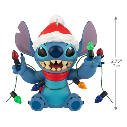 Disney Lilo & Stitch Shines Bright — 2026 Hallmark Keepsake Christmas Ornament features Stitch in a Santa hat with Christmas lights, 7 cm.