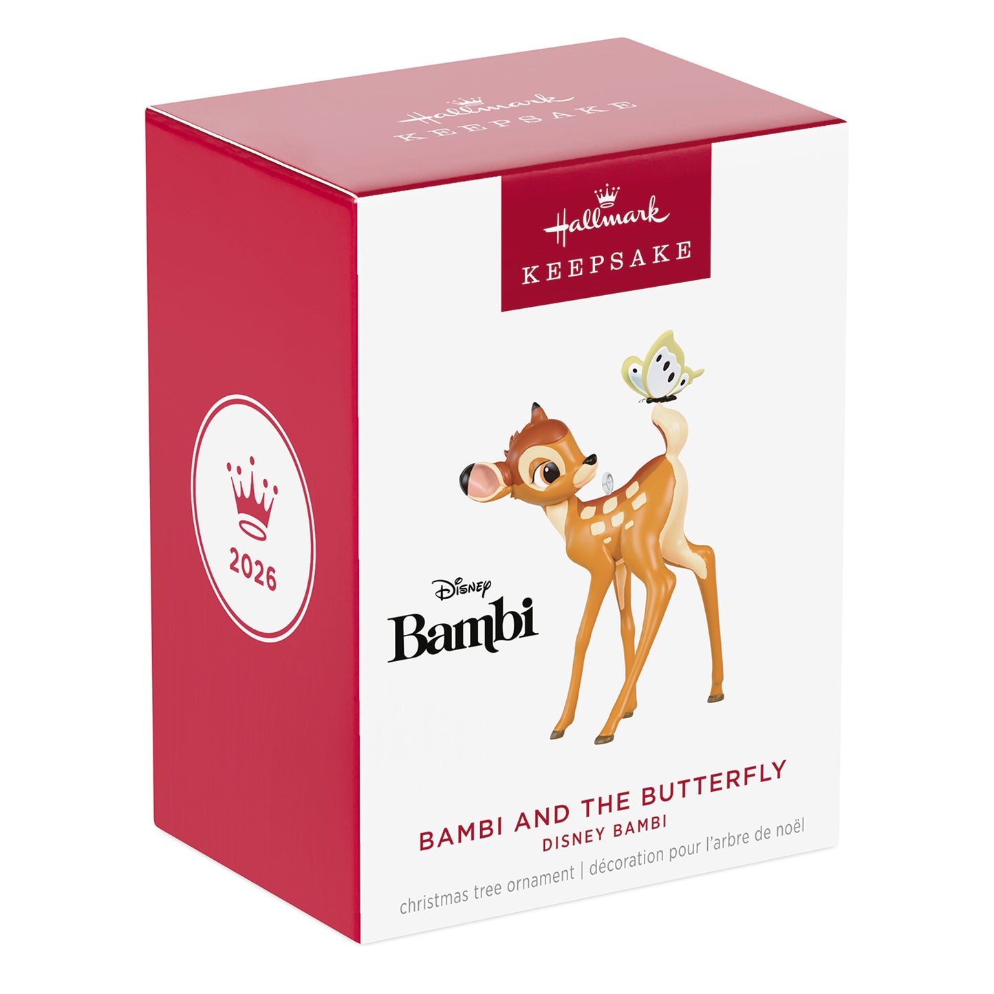 Disney Bambi and the Butterfly — 2026 Hallmark Keepsake Christmas Ornament packaging box featuring vibrant illustration and branding.