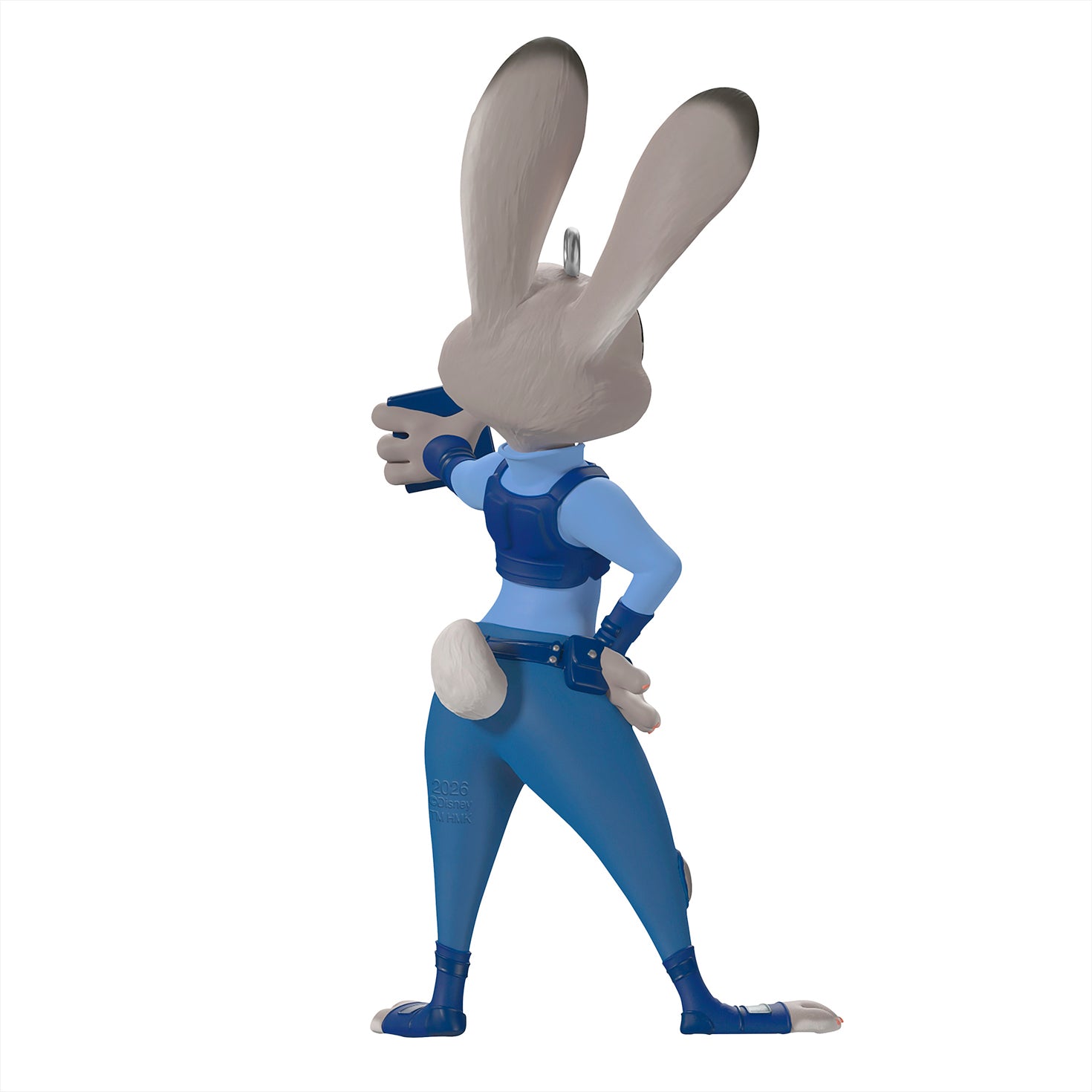 Disney Zootopia 10th Anniversary Officer Judy Hopps — 2026 Hallmark Keepsake Christmas Ornament in blue police uniform, back view, showcasing signature large ears.
