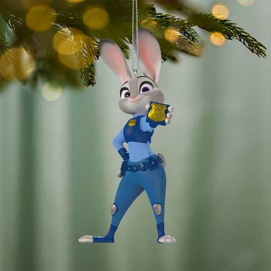 Disney Zootopia 10th Anniversary Officer Judy Hopps — 2026 Hallmark Keepsake Christmas Ornament, featuring Judy in blue police uniform holding her badge, hanging on a tree.