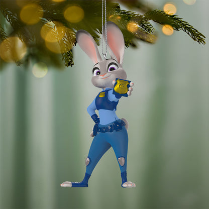 Disney Zootopia 10th Anniversary Officer Judy Hopps — 2026 Hallmark Keepsake Christmas Ornament, featuring Judy in blue police uniform holding her badge, hanging on a tree.
