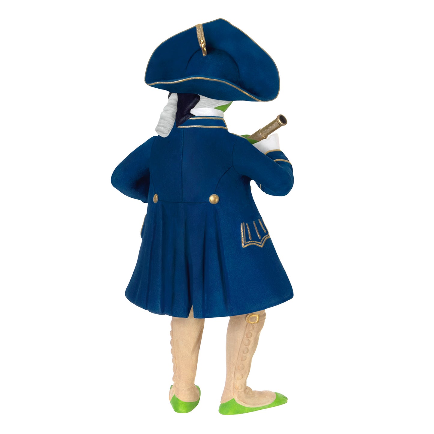 Disney Muppet Treasure Island 30th Anniversary Kermit as Captain Smollett — 2026 Hallmark Keepsake Christmas Ornament, back view, detailed blue coat and hat.