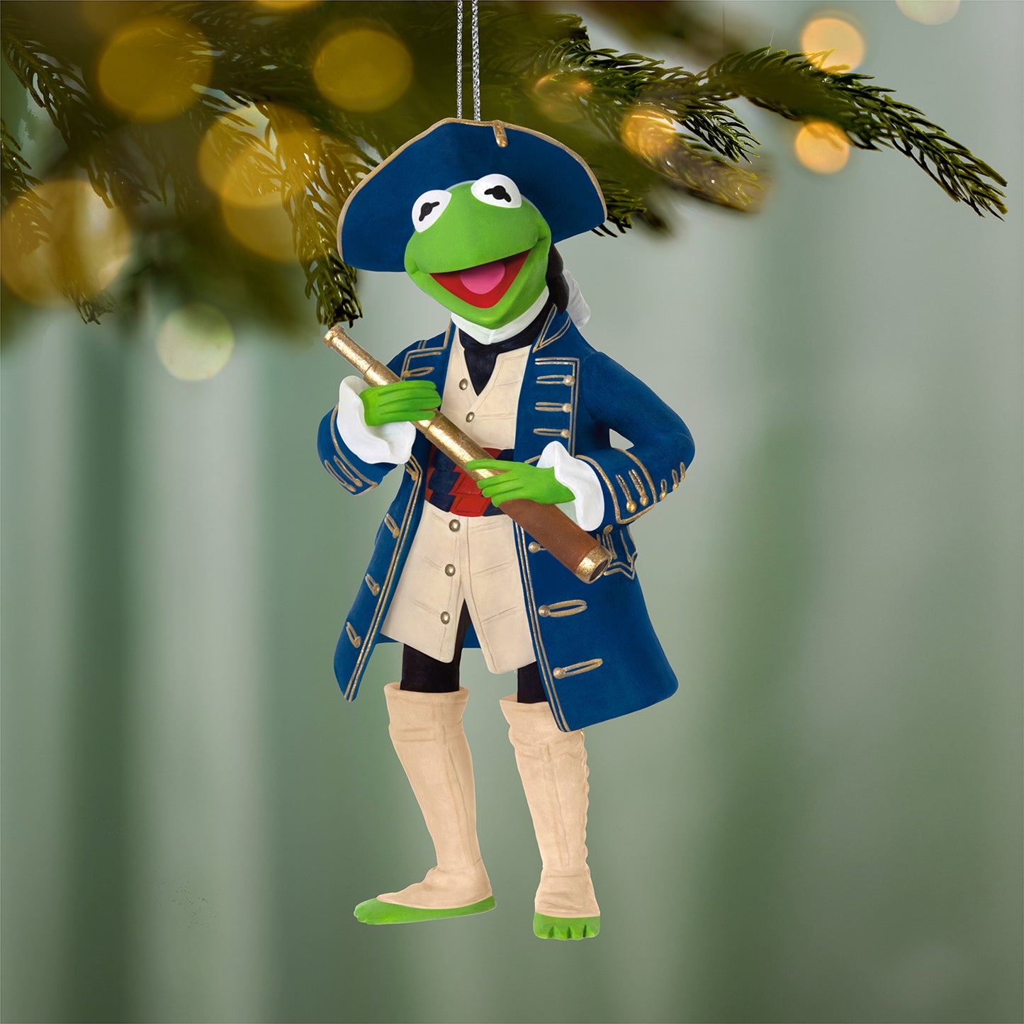 Disney Muppet Treasure Island 30th Anniversary Kermit as Captain Smollett — 2026 Hallmark Keepsake Christmas Ornament, detailed view, vibrant colours, festive decoration.