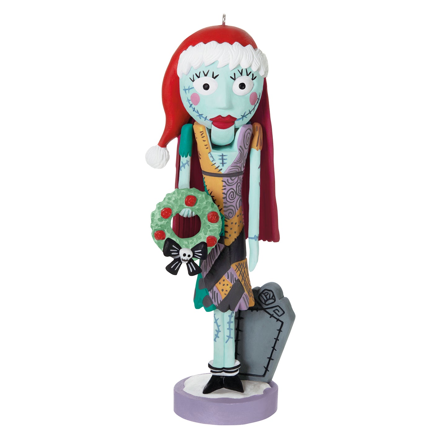 Disney Tim Burton's The Nightmare Before Christmas Festive Sally Nutcracker — 2026 Hallmark Keepsake Christmas Ornament in a close-up view, featuring Sally with a Santa hat and a spooky wreath.