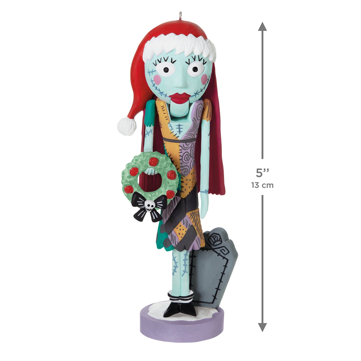 Disney Tim Burton's The Nightmare Before Christmas Festive Sally Nutcracker — 2026 Hallmark Keepsake Christmas Ornament, detailed, 13 cm, wearing Santa hat and holding wreath.