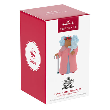 Disney The Proud Family Louder and Prouder Suga Mama and Puff — 2026 Hallmark Keepsake Christmas Ornament in colourful gift box.