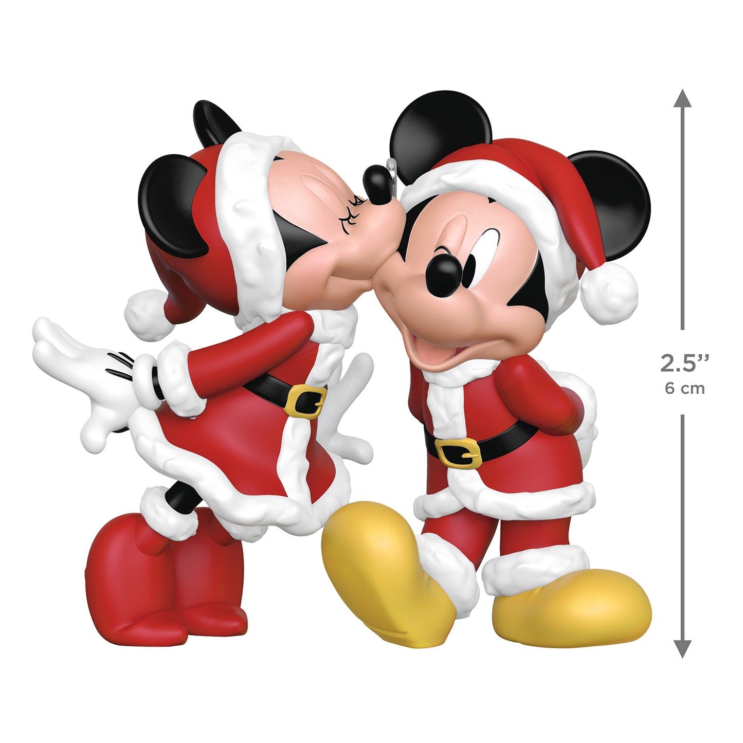 Disney Mickey and Minnie Merry Kissmas! — 2026 Hallmark Keepsake Christmas Ornament, festive figurines in Santa attire, close up