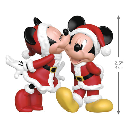 Disney Mickey and Minnie Merry Kissmas! — 2026 Hallmark Keepsake Christmas Ornament, festive figurines in Santa attire, close up