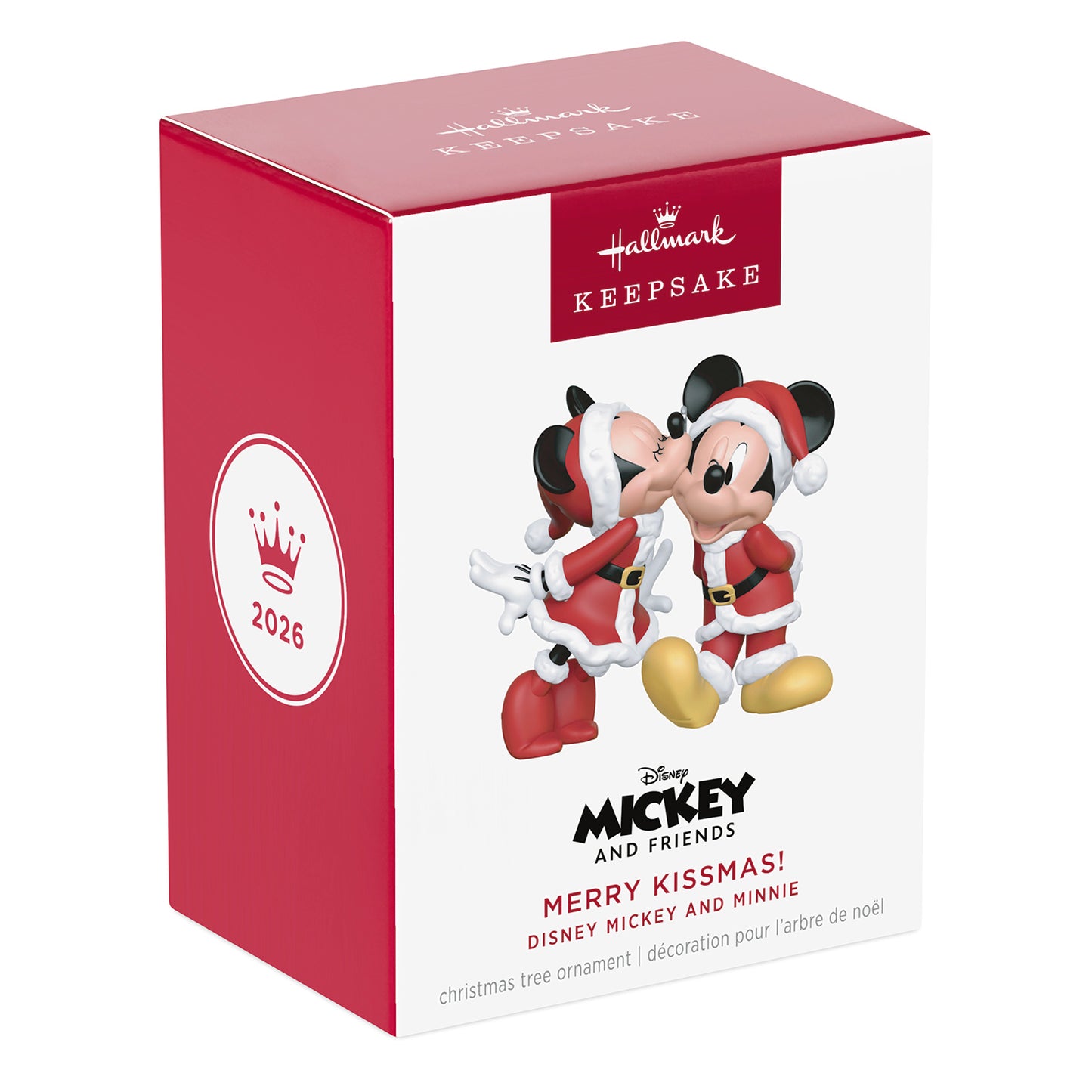 Disney Mickey and Minnie Merry Kissmas! — 2026 Hallmark keepsake Christmas ornament in decorative packaging featuring a kiss.