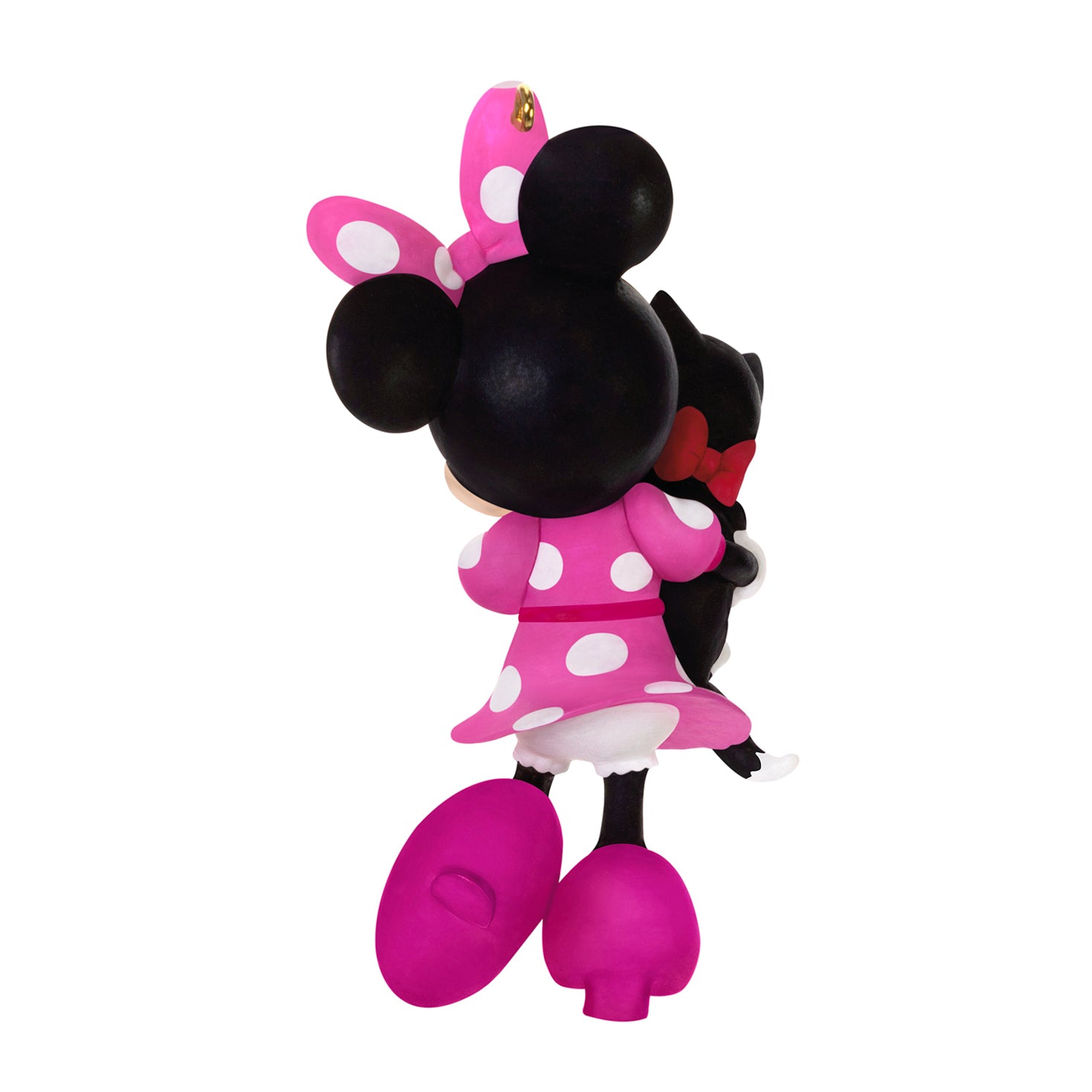 Disney Minnie Mouse Best Friends Forever — 2026 Hallmark Keepsake Christmas Ornament, pink polka-dot dress, back view cuddling Figaro.