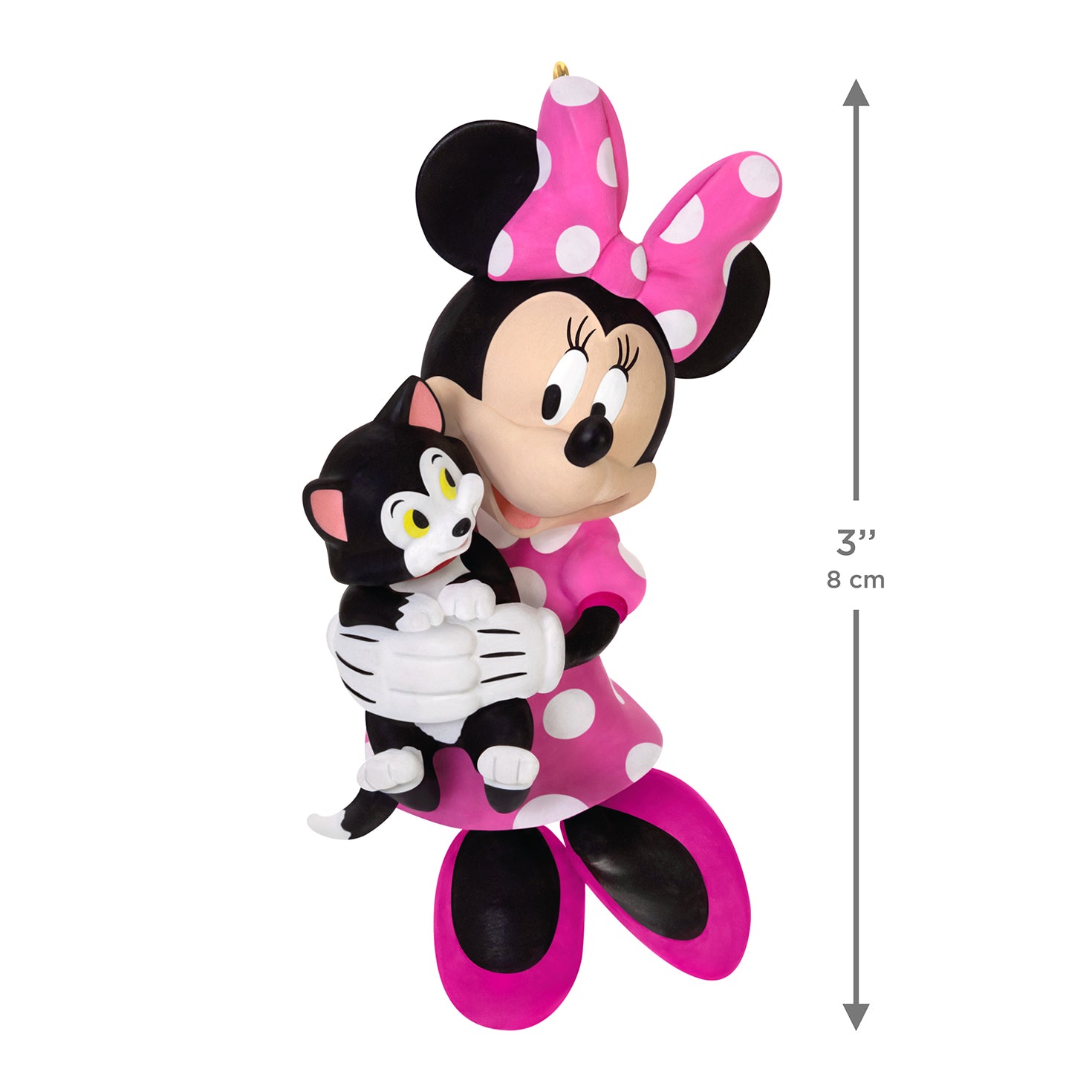 Disney Minnie Mouse Best Friends Forever — 2026 Hallmark Keepsake Christmas Ornament, pink polka-dot dress, holding Figaro, 8 cm tall