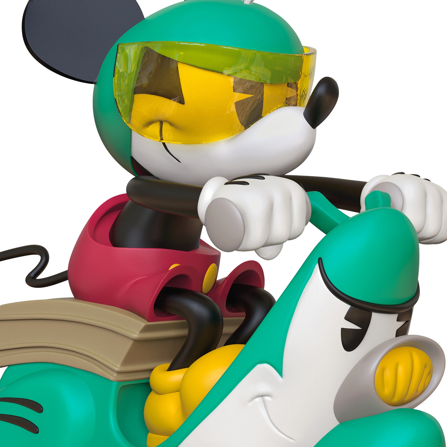 Disney Mickey Mouse Dashing All the Way — 2026 Hallmark Keepsake Christmas Ornament featuring Mickey in a helmet on a scooter, angled view.