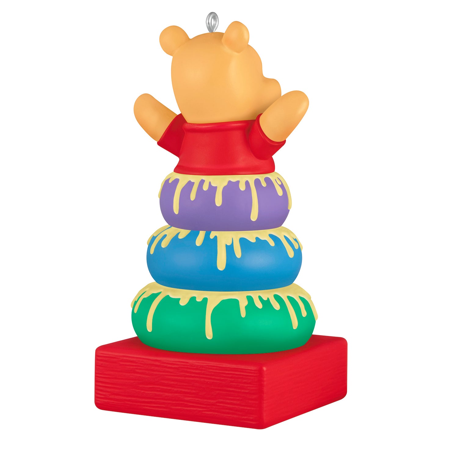 Disney Winnie the Pooh Baby's First Christmas 2026 — 2026 Hallmark Keepsake Christmas Ornament features Winnie the Pooh atop colourful stacking rings, detailed with honey.