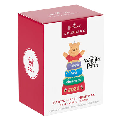 Disney Winnie the Pooh Baby's First Christmas 2026 — 2026 Hallmark Keepsake Christmas Ornament gift box display with year-dated design