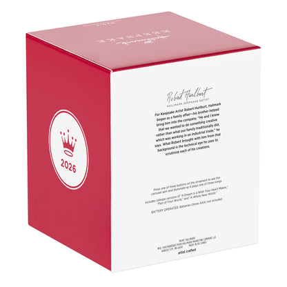 Disney Princess Dreams Go Round Musical With Light and Motion — 2026 Hallmark Keepsake Christmas Ornament packaging box, featuring red design and product details.