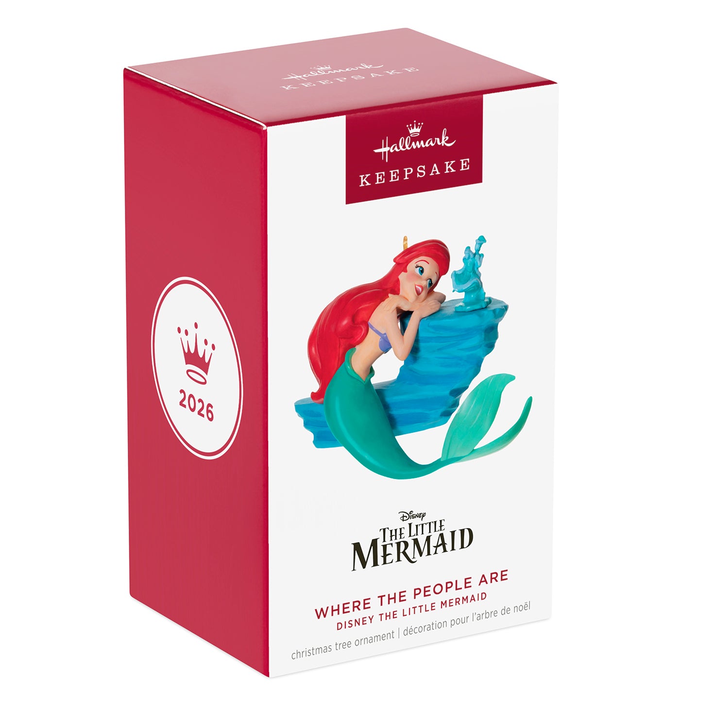 Disney The Little Mermaid Where the People Are — 2026 Hallmark Keepsake Christmas Ornament in decorative box with Ariel and statue detail.
