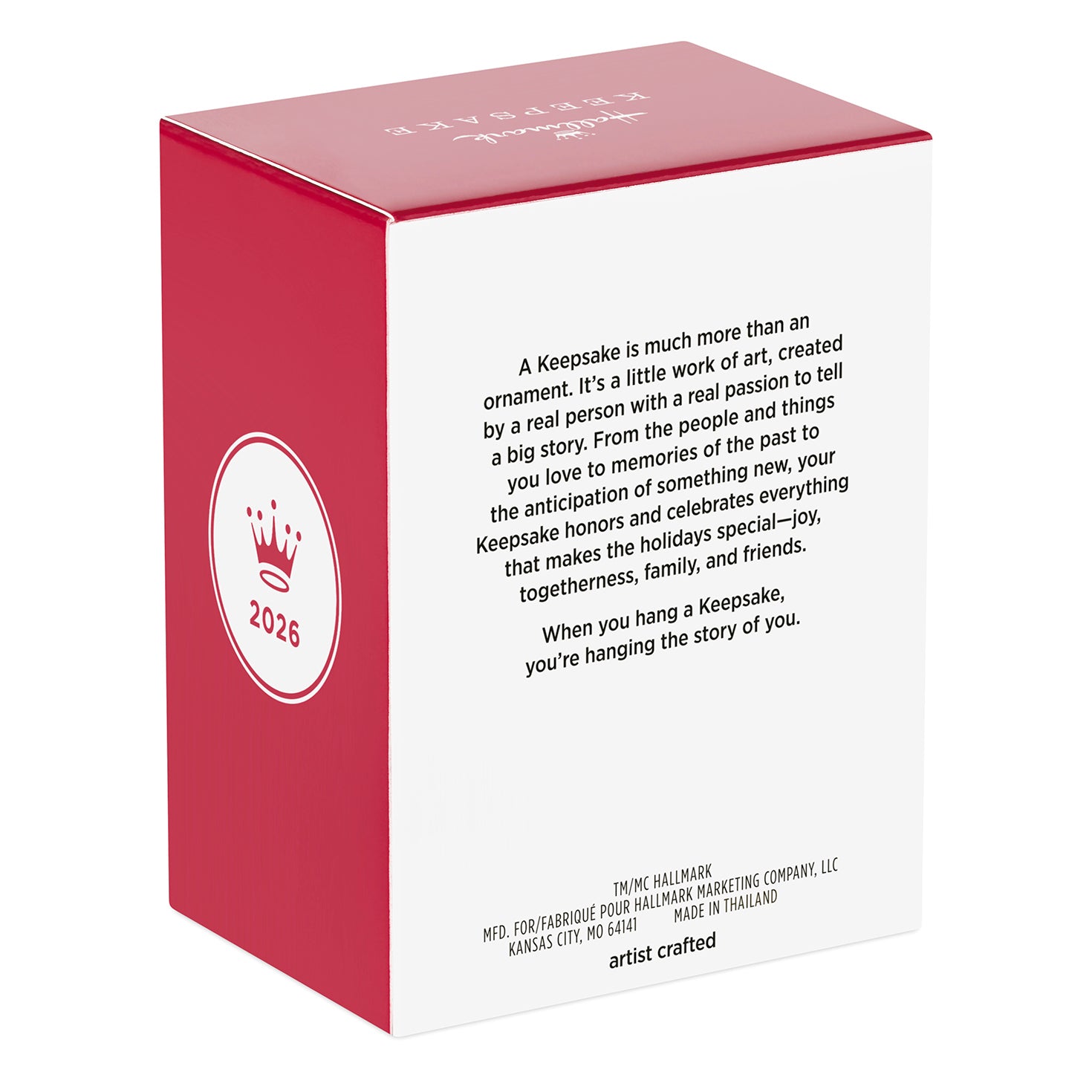 Disney Beauty and the Beast 35th Anniversary Belle With the Enchanted Mirror — 2026 Hallmark Keepsake Christmas Ornament packaging detail, angled view.