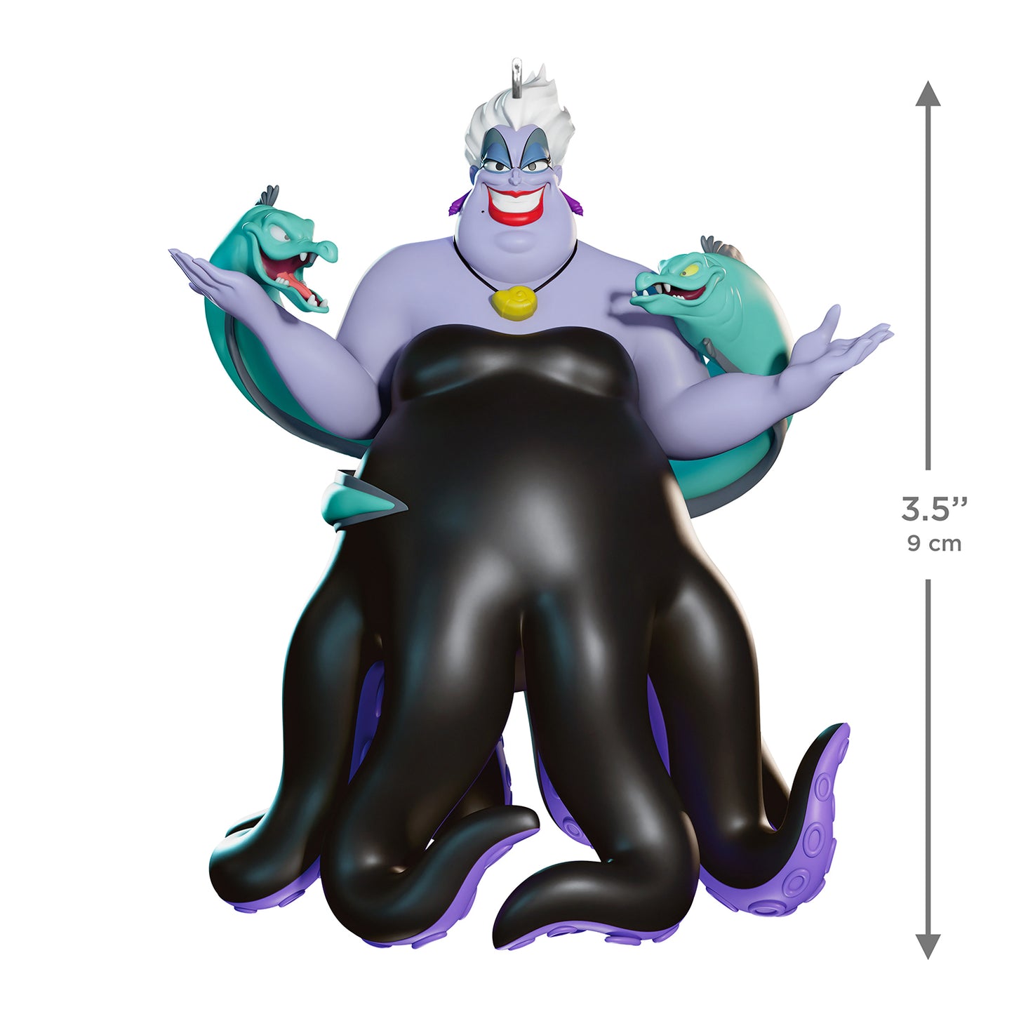 Disney The Little Mermaid Ursula — 2026 Hallmark Keepsake Christmas Ornament showing Ursula with Flotsam and Jetsam, detailed design, 9 cm tall.