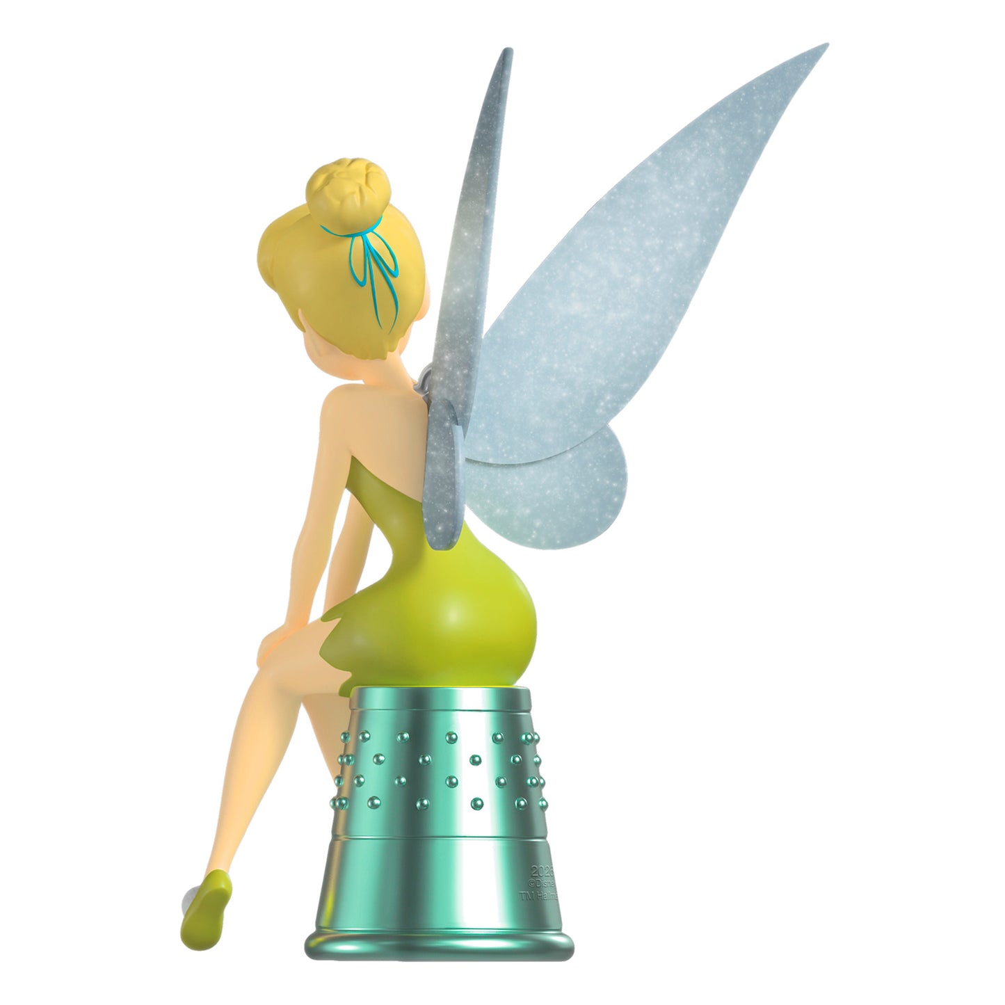 Disney Peter Pan Precocious Pixie — 2026 Hallmark Keepsake Christmas Ornament, Tinker Bell in green dress sitting on a thimble, detailed wings
