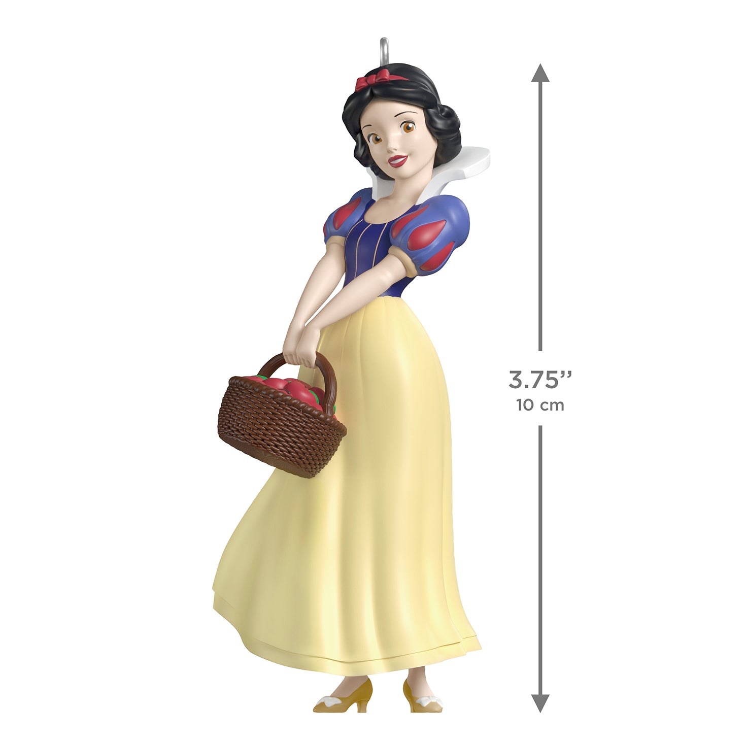 Disney Snow White and the Seven Dwarfs The Fairest One of All — 2026 Hallmark Keepsake Christmas Ornament, 10 cm tall, features Snow White with a basket of apples.