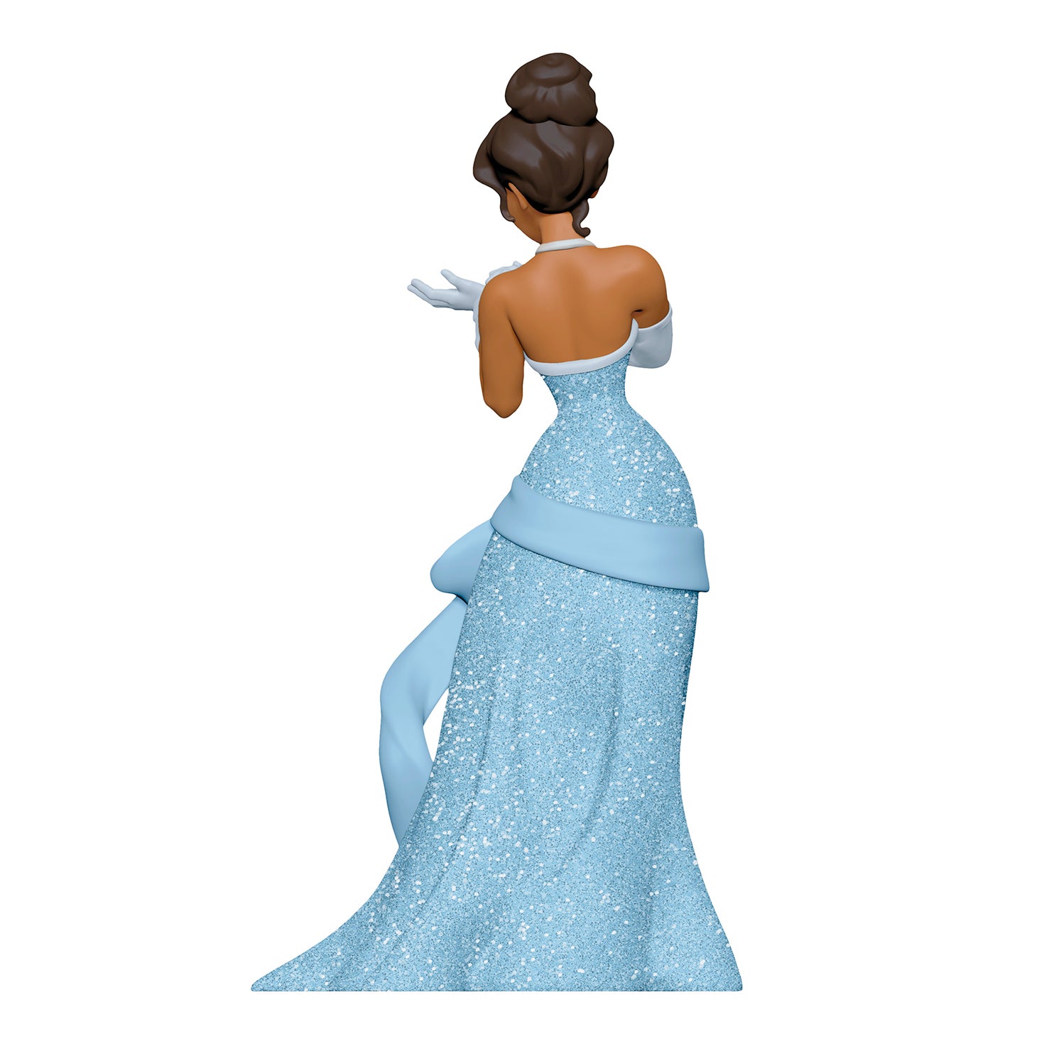 Disney The Princess and the Frog A Beauty in Blue — 2026 Hallmark Keepsake Christmas Ornament showcasing Tiana in a sparkling blue gown from behind.
