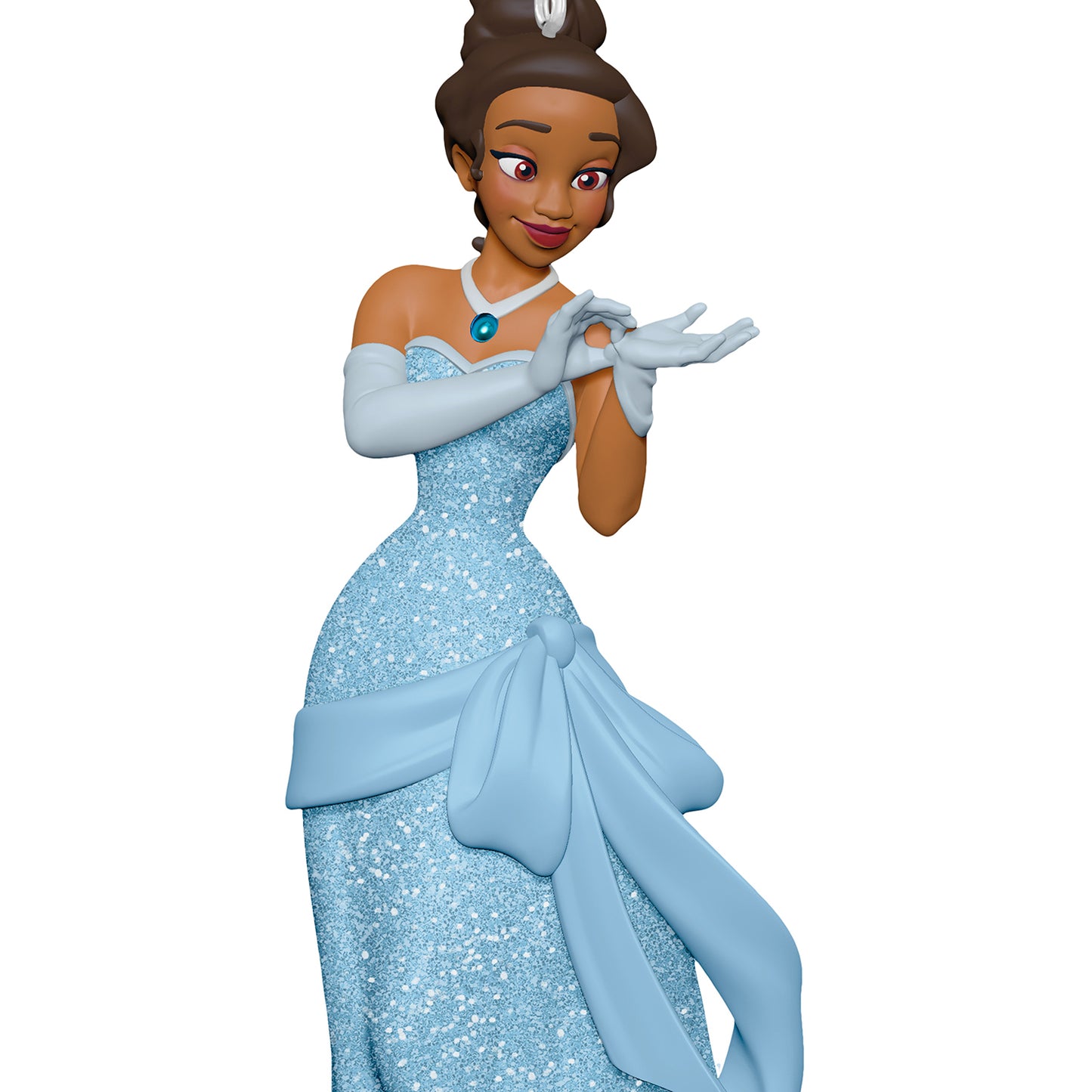 Disney The Princess and the Frog A Beauty in Blue — 2026 Hallmark Keepsake Christmas Ornament, Tiana in sparkling blue gown, full-length view.