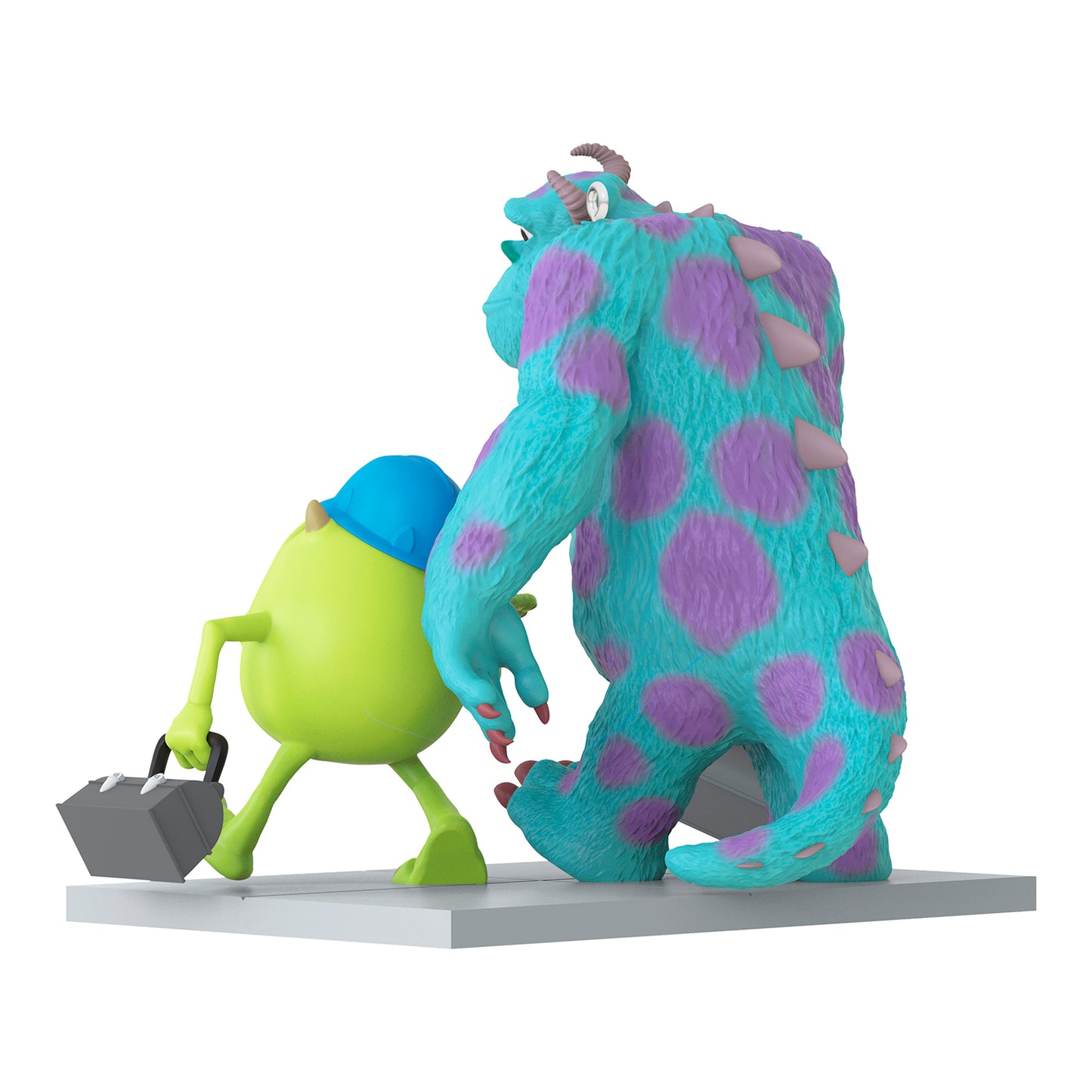 Disney/Pixar Monsters, Inc. Mike and Sulley — 2026 Hallmark Keepsake Christmas ornament featuring Sulley and Mike carrying lunch boxes, angled view.