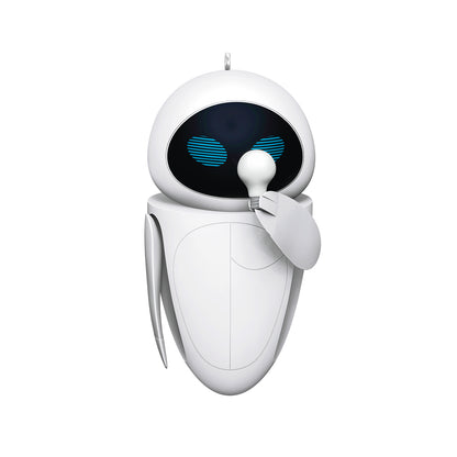 Disney/Pixar Wall-E Eve — 2026 Hallmark Keepsake Christmas Ornament, white and black droid holding a light bulb, close up view